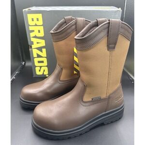 Brazos Ryker Steel Toe Work Boots Men Size 9 M Brown Leather Waterproof NWT